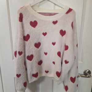 Cozy Heart Pattern Sweater - White and Red